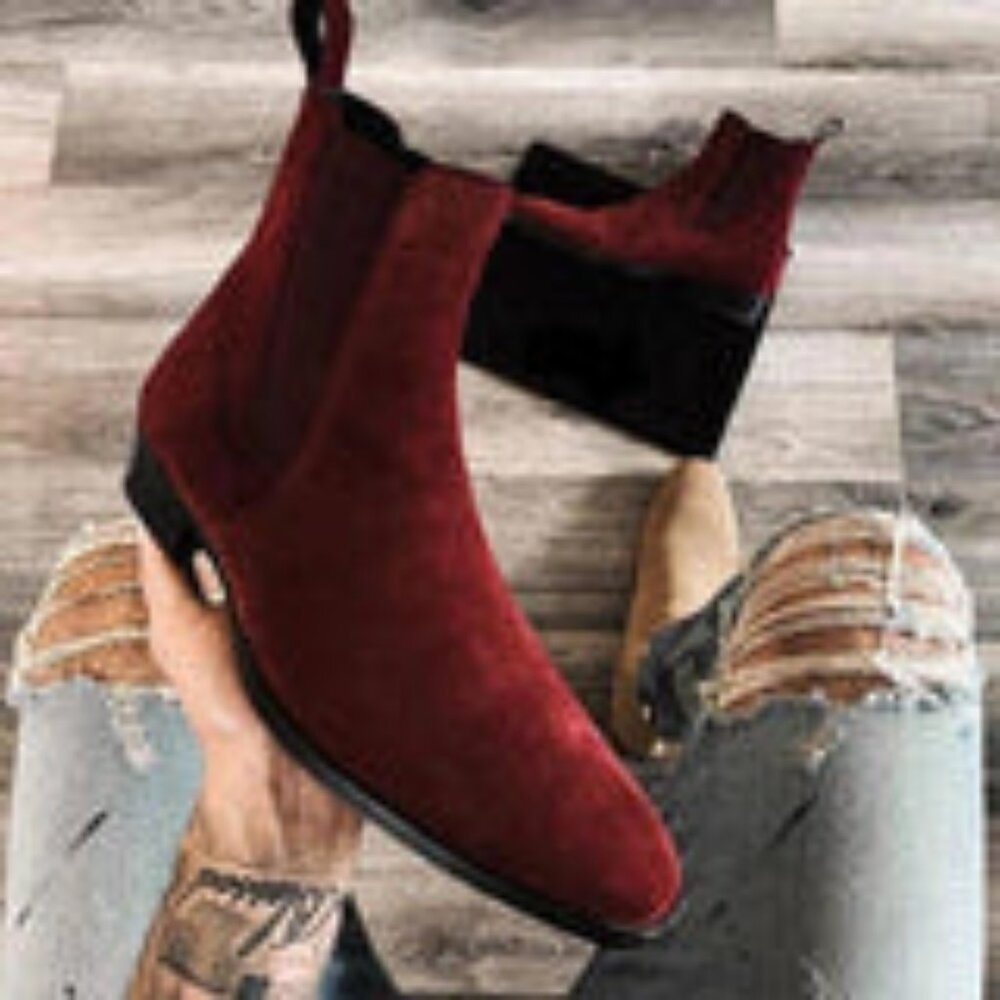 VINO SUEDE CHELSEA CUBAN BOOT - SIZE 9 - WINE RED